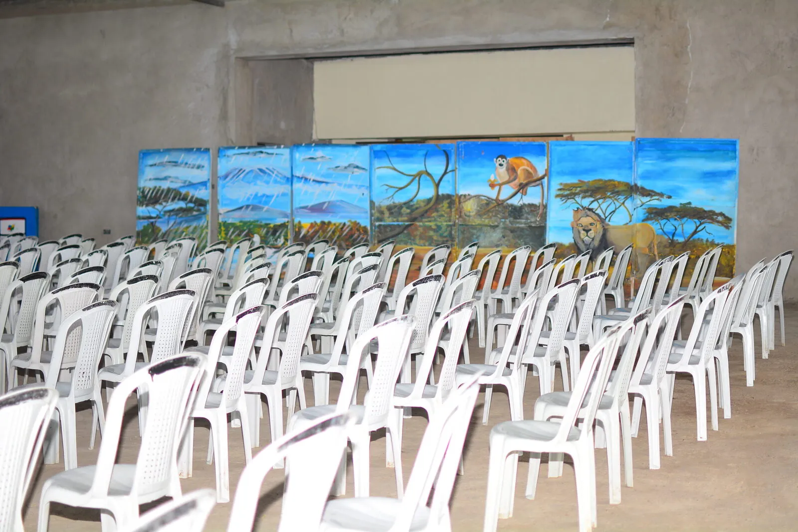 The school hall set up for assembly