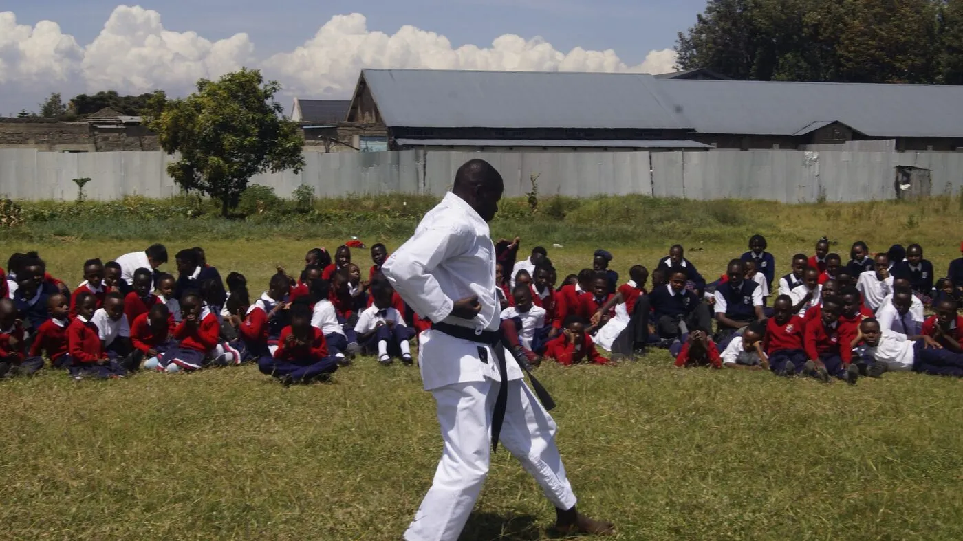 A taekwondo demonstration during a school event